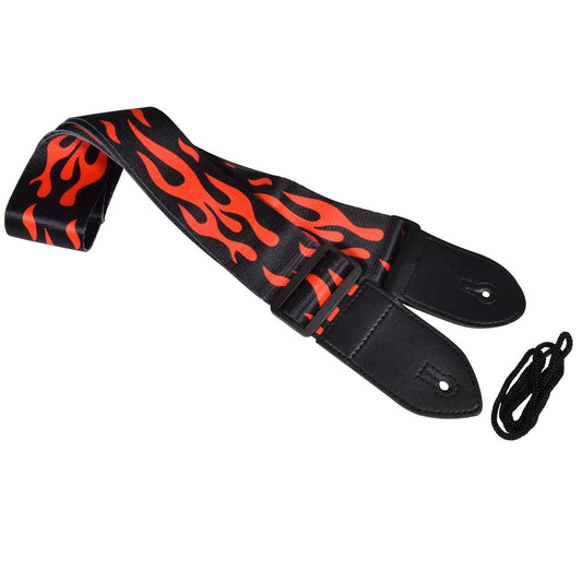 Guitar Strap Red Flames On Black Webbing