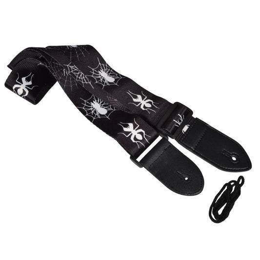 Guitar Strap White Spider & Web On Black Webbing